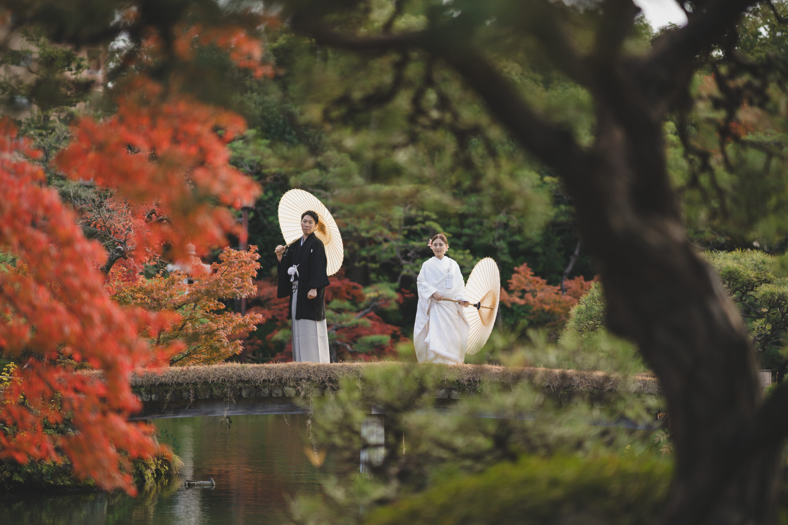 相楽園の紅葉フォトウェディング